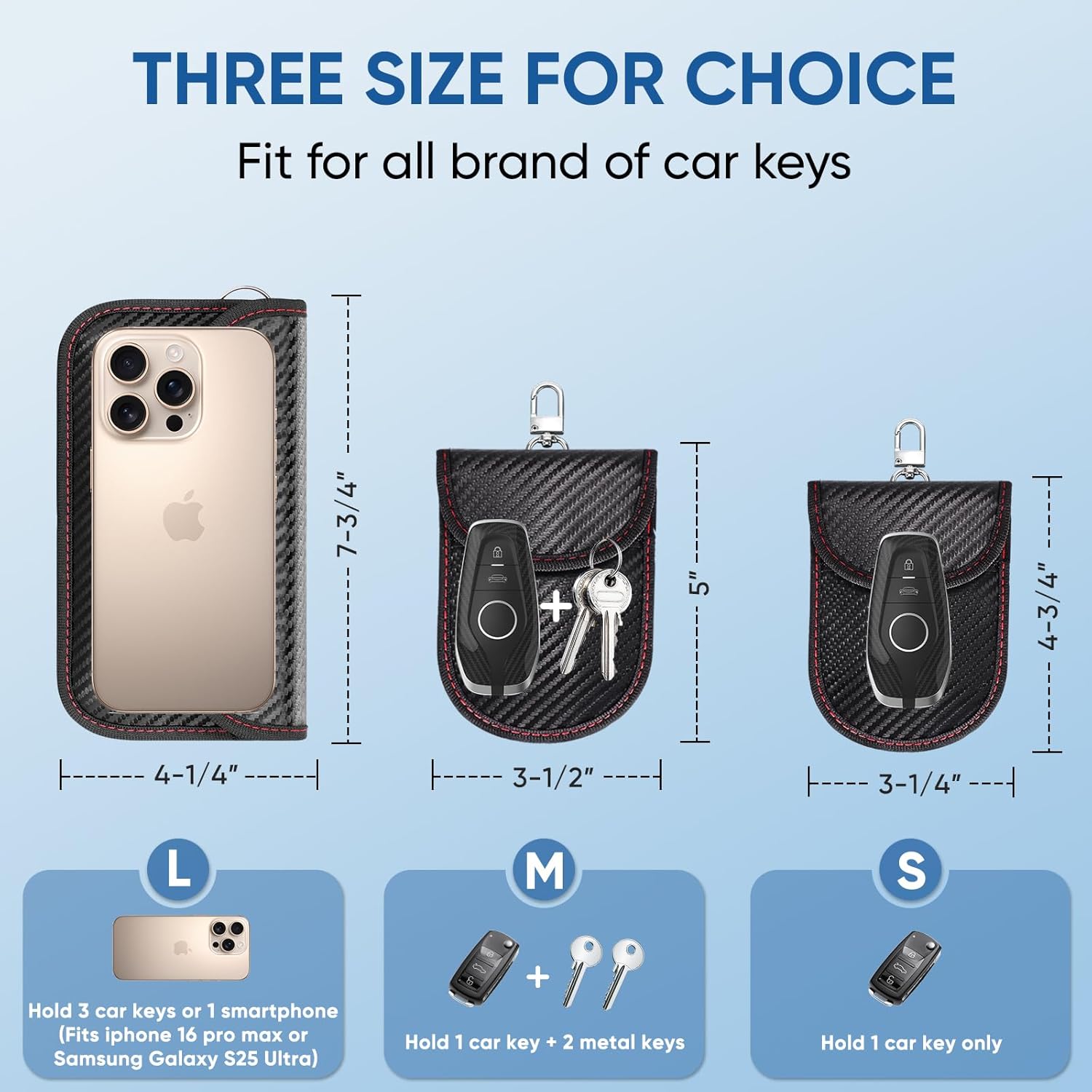 Thumbnail 4 de TICONN 2PK Faraday Bags for Car Keys Fob (3.5 in x 5.0 in) — RFID/NFC Signal Blocking Anti-Theft Pouch (Carbon Fiber)
