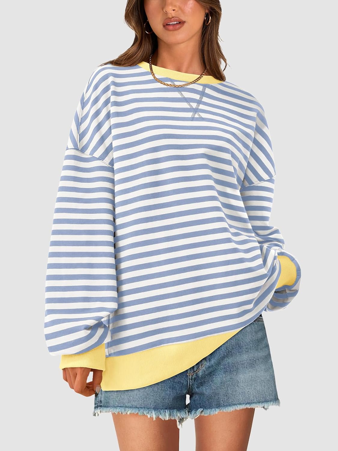Thumbnail 2 de PRETTYGARDEN Women’s Striped Oversized Sweatshirt (Color Block Crew Neck, Long Sleeve)
