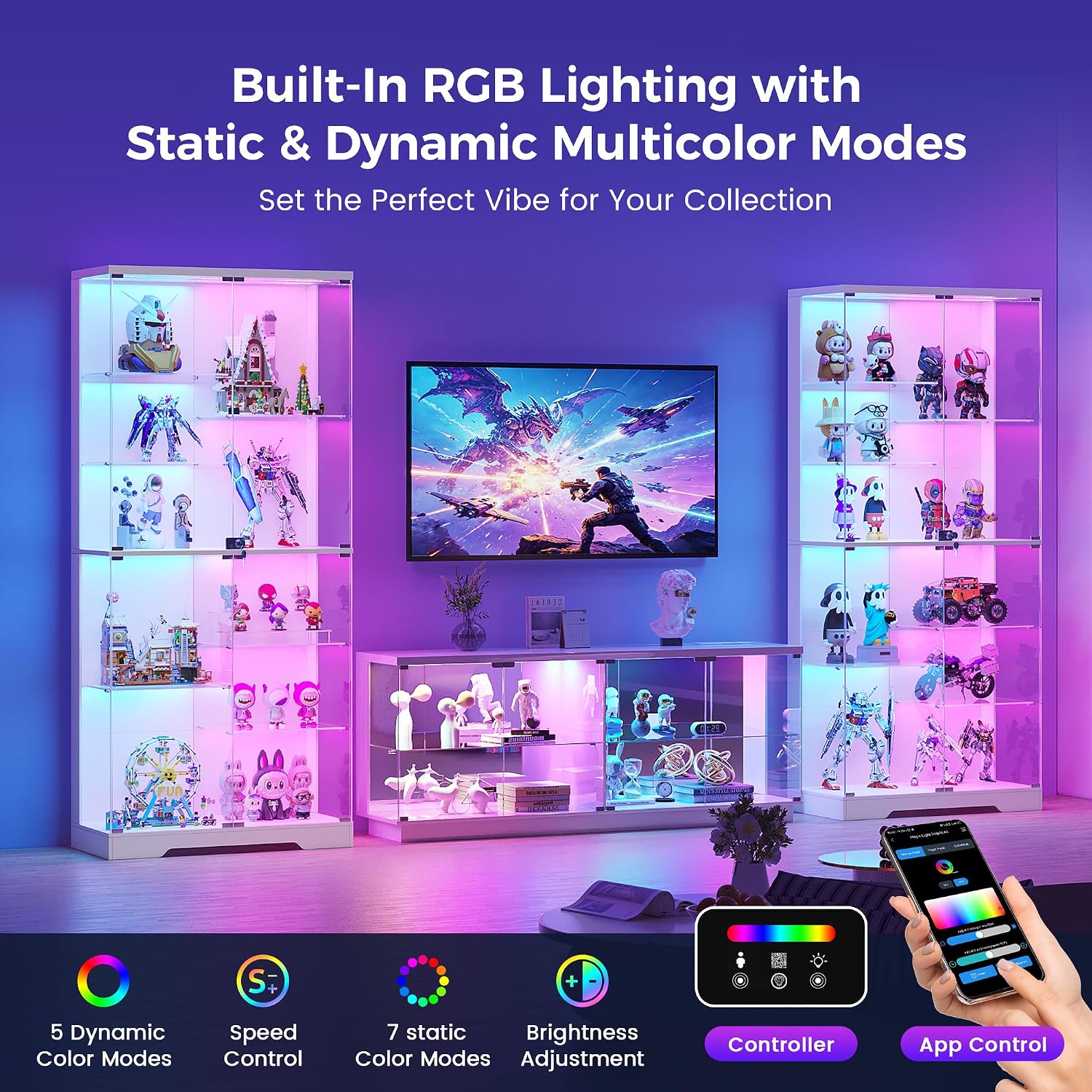 Detalle de Lvifur 10-Tier Glass Display Cabinet with RGB Lighting and Motion Sensor