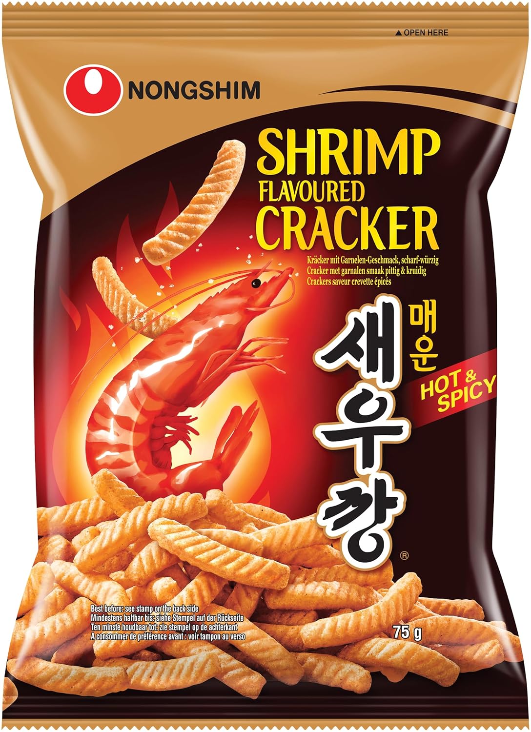 NONGSHIM Garnelen-Kräcker scharf (75 g) – koreanischer Snack für zwischendurch