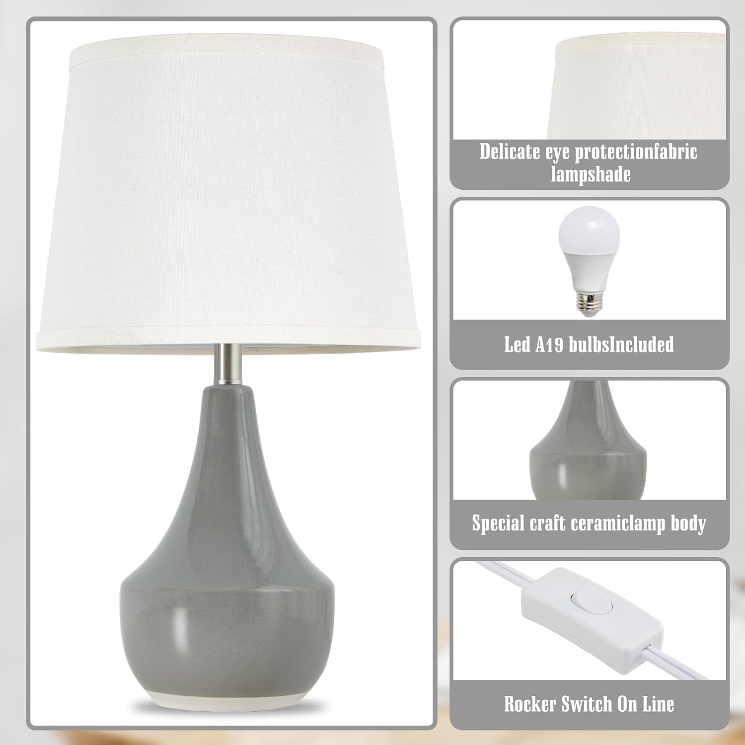 Detalle 2 de GyroVu T00173 Table Lamp Set of 2, Ceramic Bases, Warm LED Bulbs