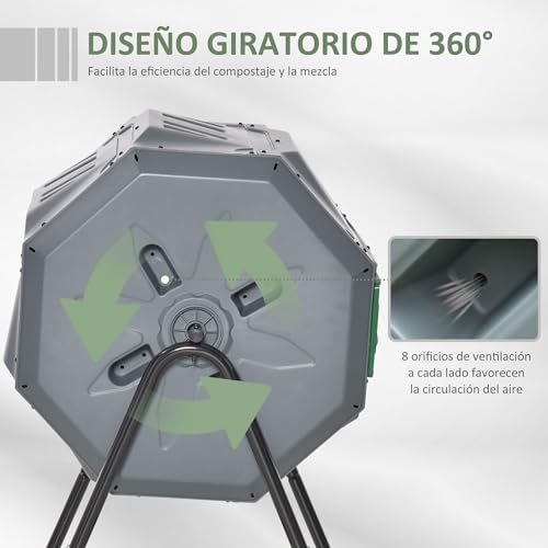 Detalle de Outsunny Compostador Giratorio de 160L con Marco de Acero