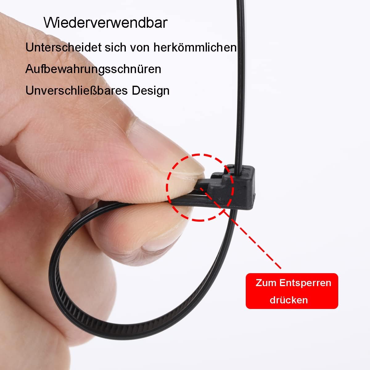 Thumbnail 1 de Rluobo Kabelbinder Wiederverschließbar Sortiment 100 Stück, 200 mm x 4,8 mm, UV-beständig, Schwarz