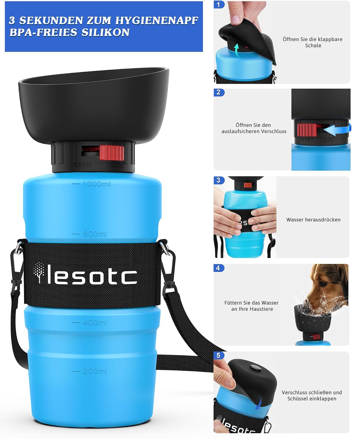 Thumbnail 6 de lesotc 1000 ml Hundetrinkflasche für unterwegs