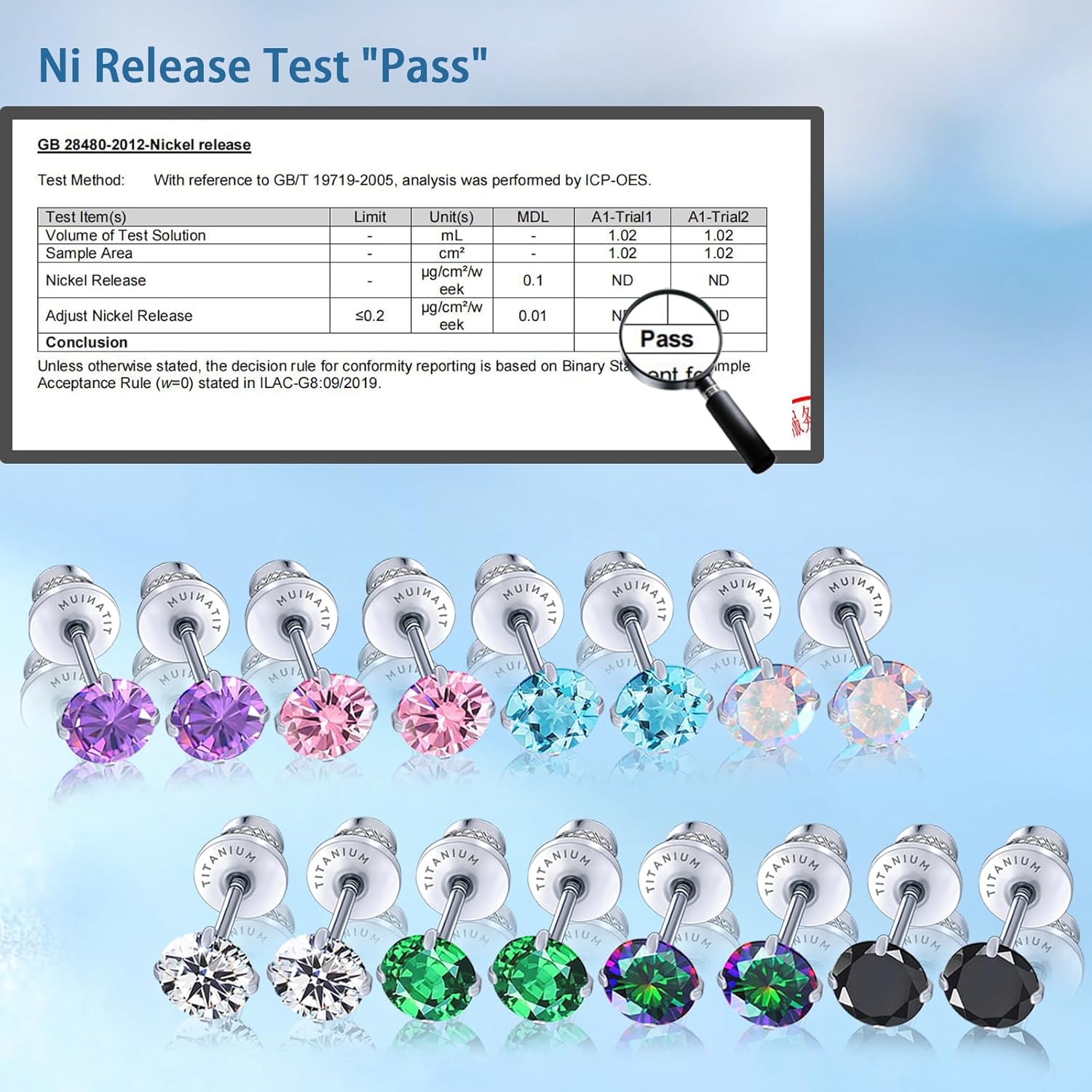 Thumbnail 3 de Limerencia Titan Ohrringe mit Schraubverschluss – G23 Titan, 5 mm CZ, hypoallergen, 20G