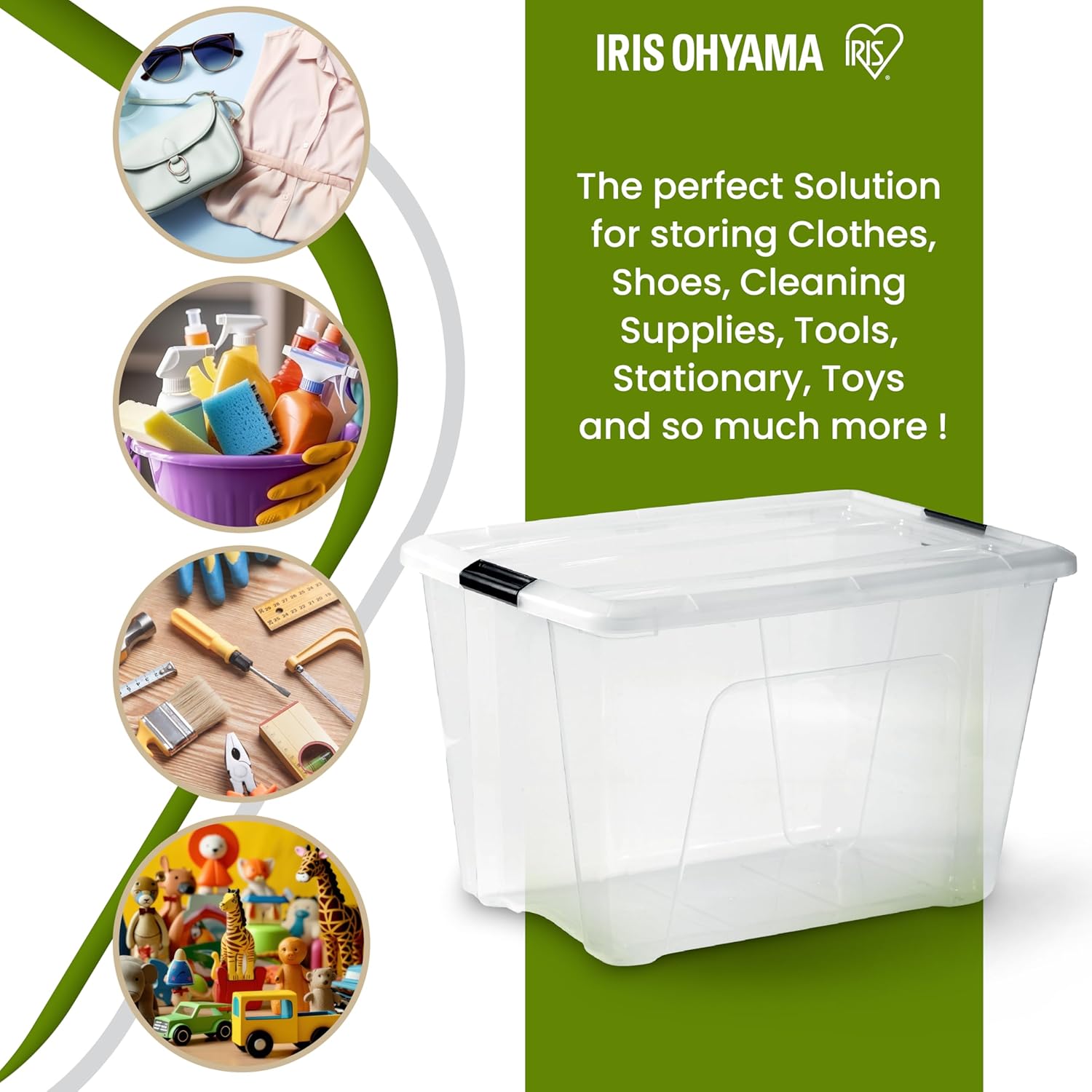 Thumbnail 4 de Iris Ohyama BSB-55 scatola di raccolimento in plastica trasparente da 55L con coperchio, impilabile