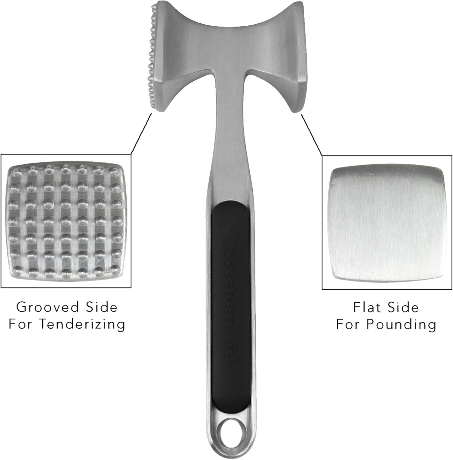 Detalle de KitchenAid Gourmet Multi-Sided Meat Tenderizer (Textured & Smooth) with Hang Hole, Black