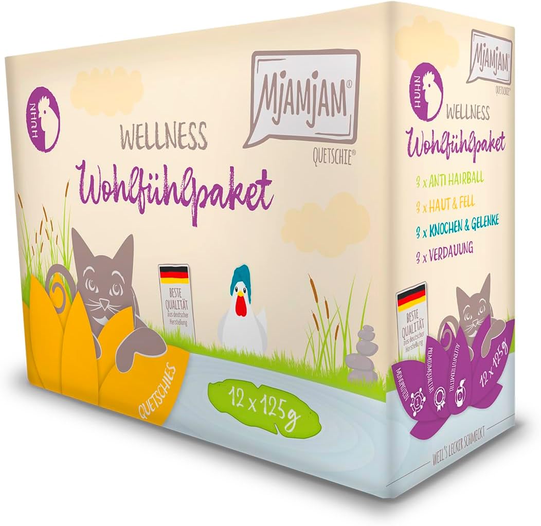 Detalle 2 de MjAMjAM Premium Nassfutter Katzen – Wellness Wohlfühlpaket Huhn, 12er Pack (12 x 125 g), getreidefrei mit extra Fleisch