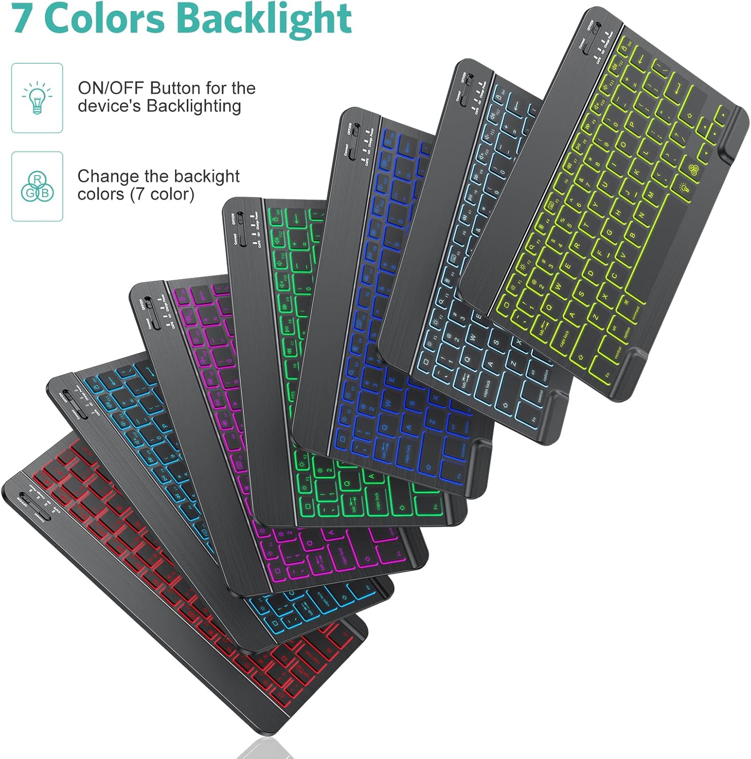 Thumbnail 1 de TECURS Bluetooth Keyboard and Mouse Combo for iPad (Rechargeable, 7-Color Backlit) – Black