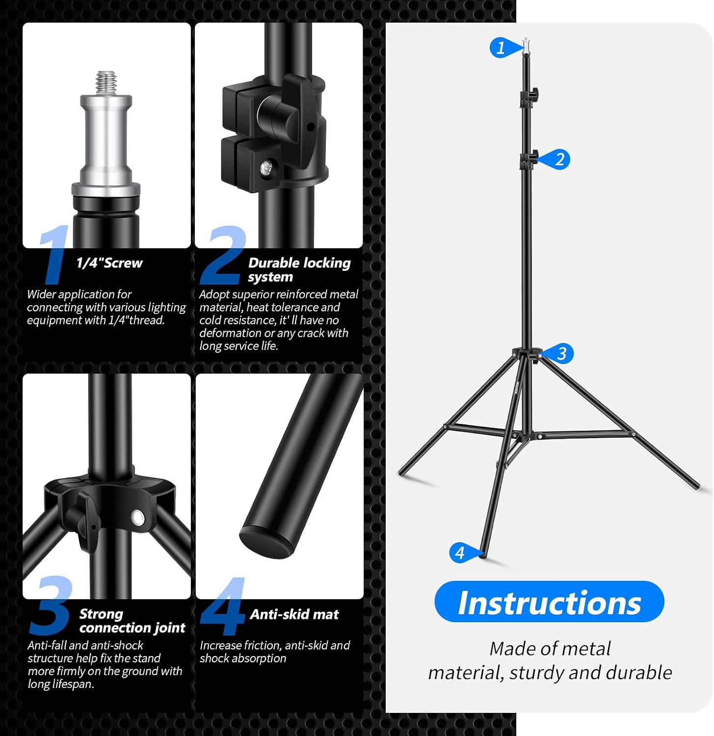 Thumbnail 6 de NEEWER Collapsible Metal Photography Light Stand (6.2ft/1.9m) with Inner Spring Cushion