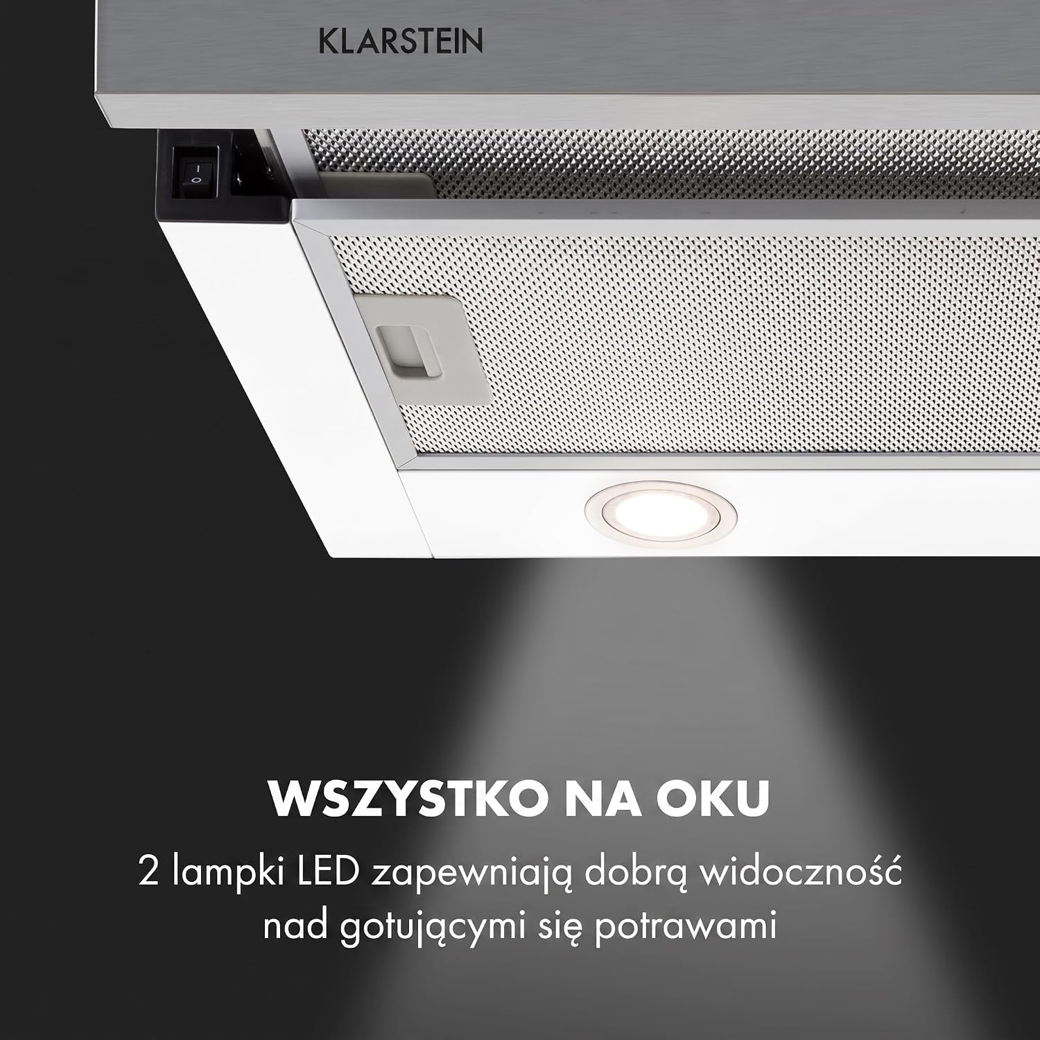 Detalle de Klarstein Mariana 60 cm – teleskopowy okap podszafkowy, LED, recyrkulacja i wyciąg