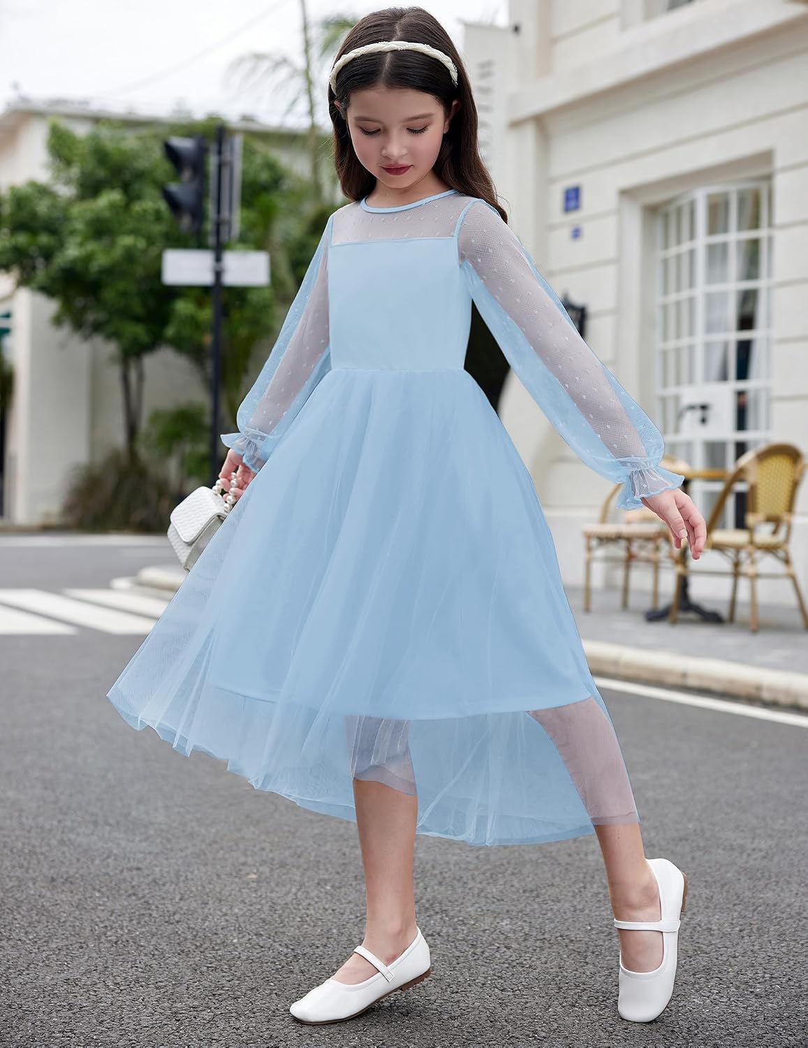 Detalle 2 de Arshiner Girls Contrast Mesh High-Low Dress 🎀