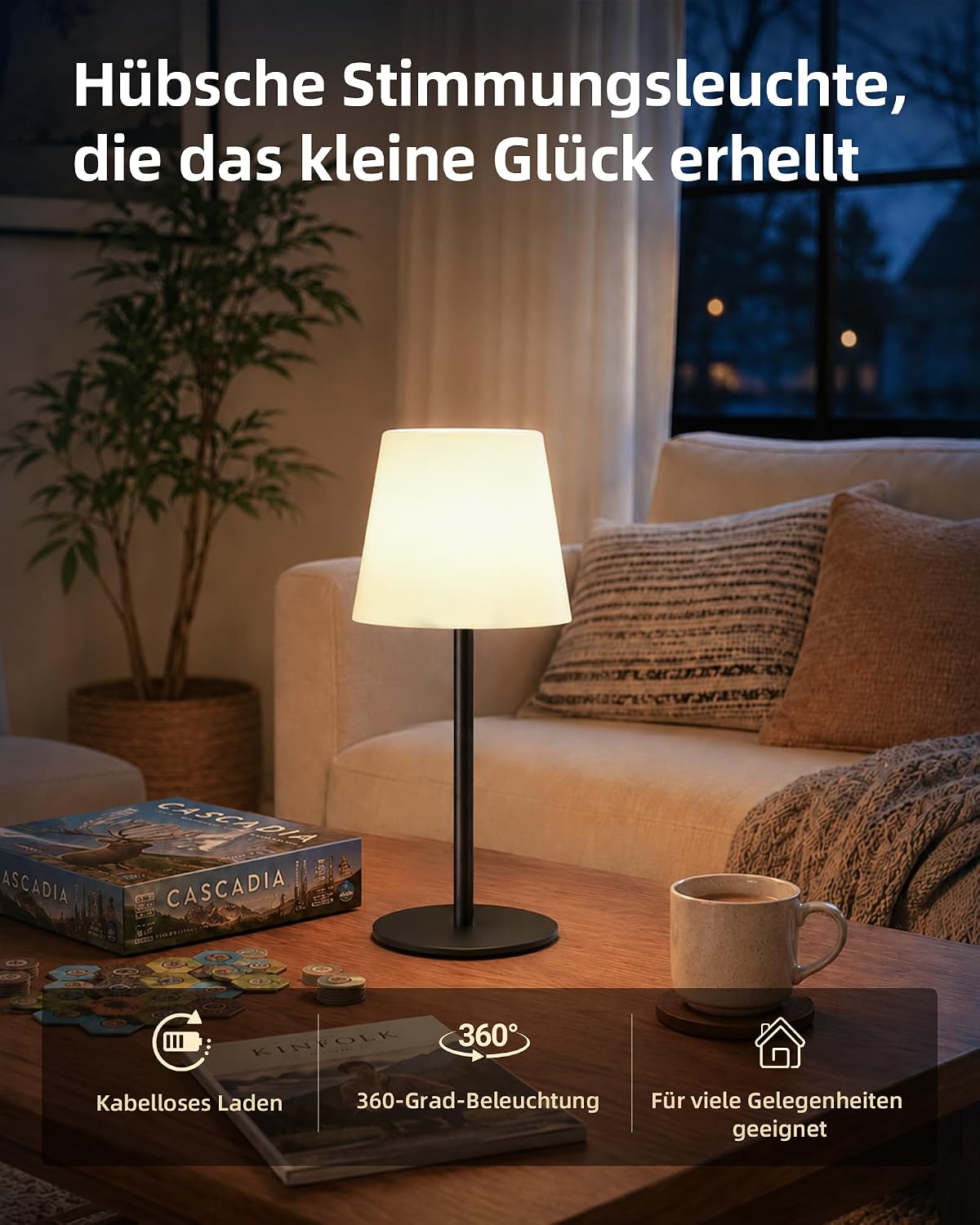 Detalle 2 de EZVALO 2er-Set Kabellose Tischlampe LED – IP65, 4500mAh USB-C, Touch-Dimmbar, 3 Farbtemperaturen
