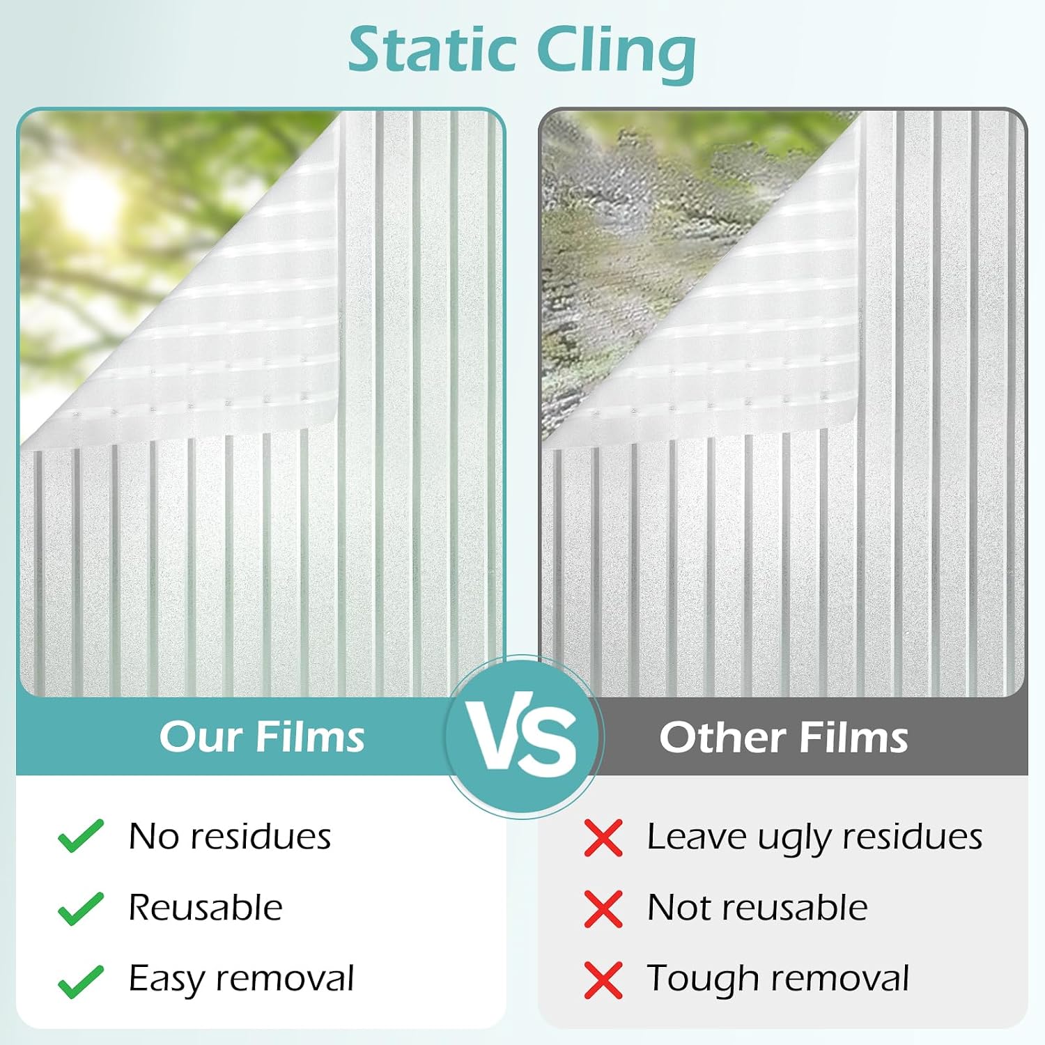 Detalle 2 de DOWELL frosted stripe window privacy film (44.5 x 200cm) – static cling glass vinyl for offices, bathrooms and temporary blinds