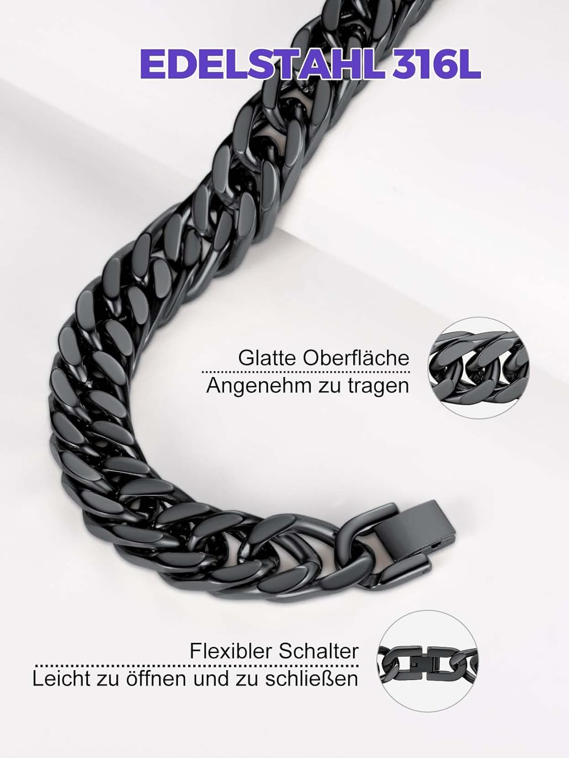 Thumbnail 3 de Richsteel Armband Herren Edelstahl – 8/12/17 mm Breite, 19–23 cm Länge, Silber/Gold/Schwarz