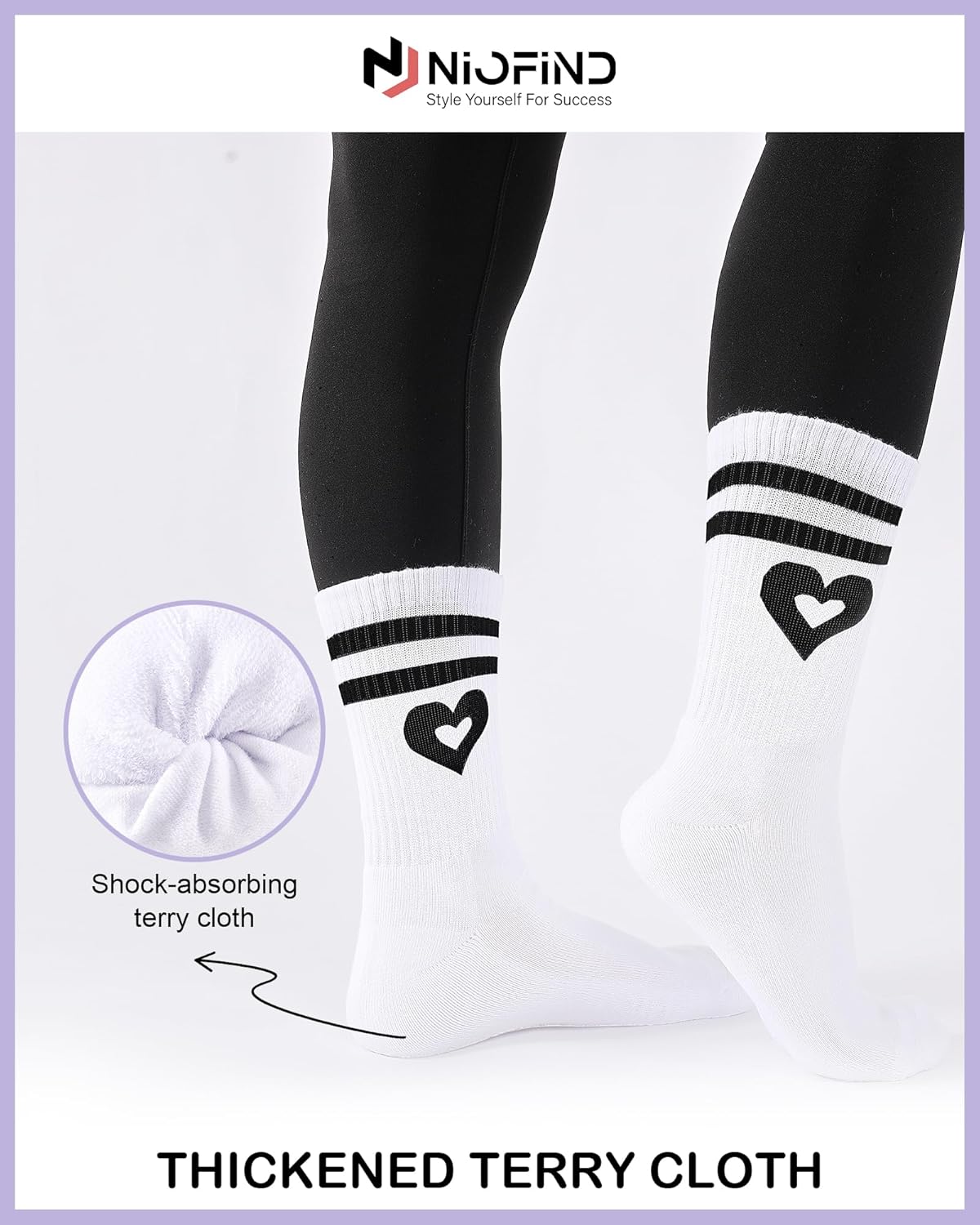 Thumbnail 2 de Niofind Calzini da tennis donna alti (3 paia) con cuore: comfort antivesciche per corsa e sport