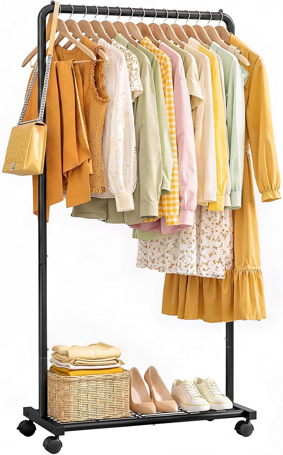 Detalle de Sakugi Clothes Rack with Storage Mesh Shelf & Casters