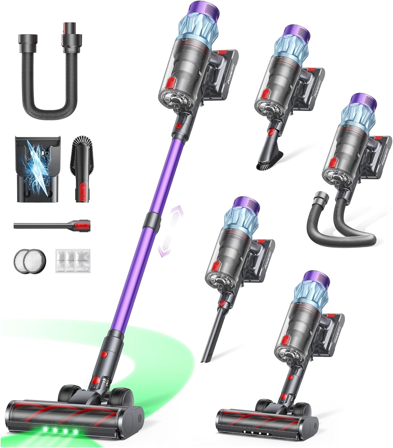 Detalle de Powerffy Cordless Vacuum Cleaner: 600W, 50KPa Suction and 65-Minute Runtime