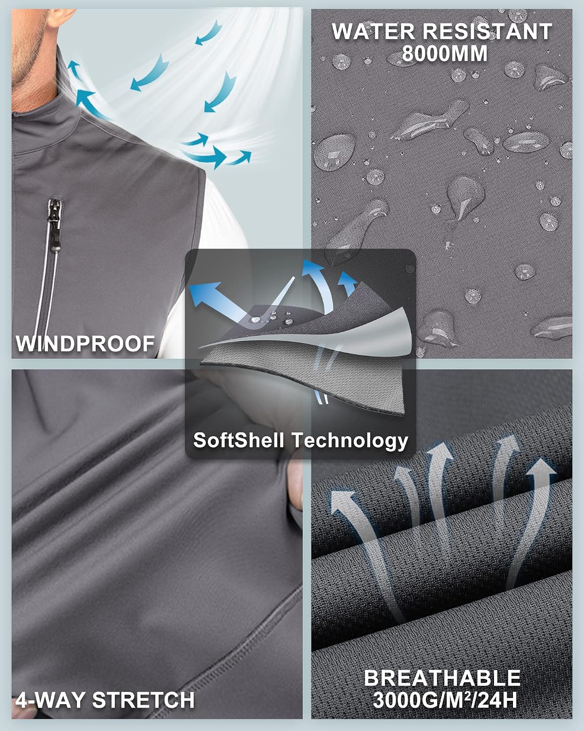 Thumbnail 3 de 33,000ft Men’s Lightweight Softshell Gilet – Windproof, Waterproof, Breathable Cycling & Running Vest