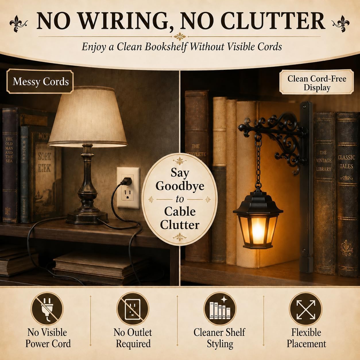 Detalle 2 de rohxizw Bookshelf Lamp, Vintage Iron Lantern with Warm LED Night Light