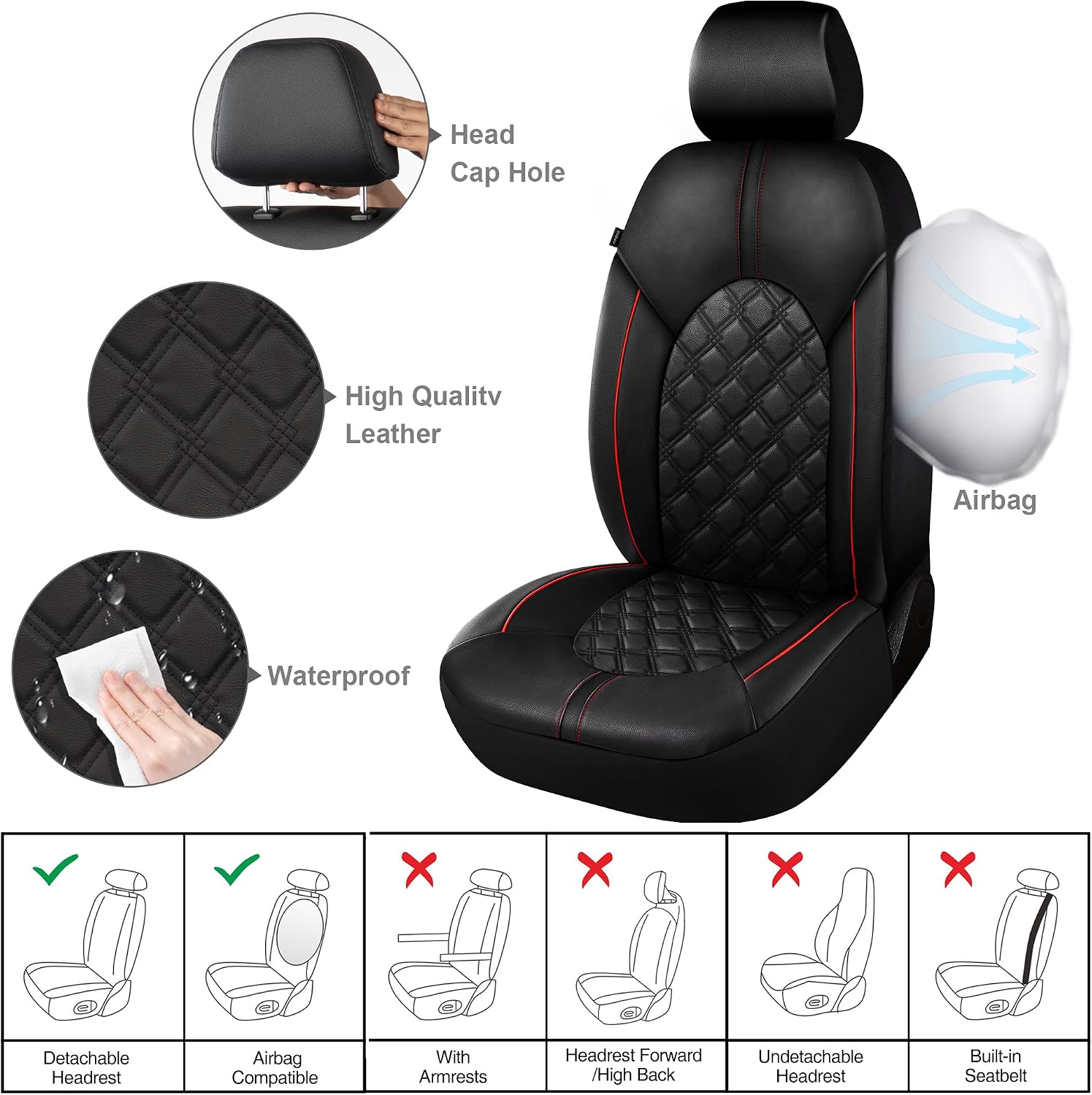 Detalle 2 de CAROMOP Luxury PU Leather Seat Covers 25min