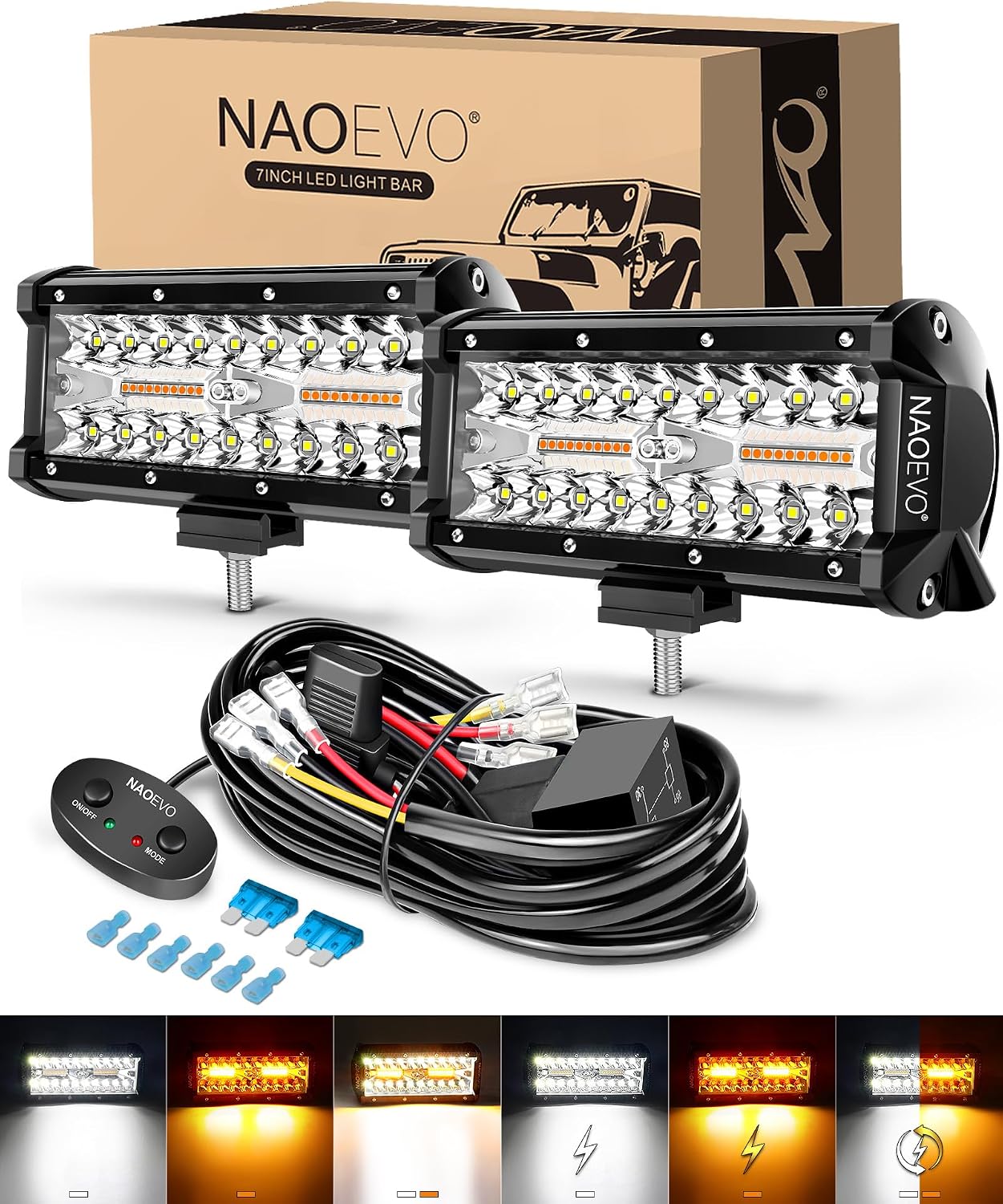 Detalle de NAOEVO 7 Inch LED Light Bar 6 Modes 🔦