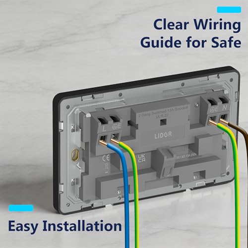 Detalle de LIDER 2-Gang Switched 13A Socket with Screwless Plate Cover (Black)