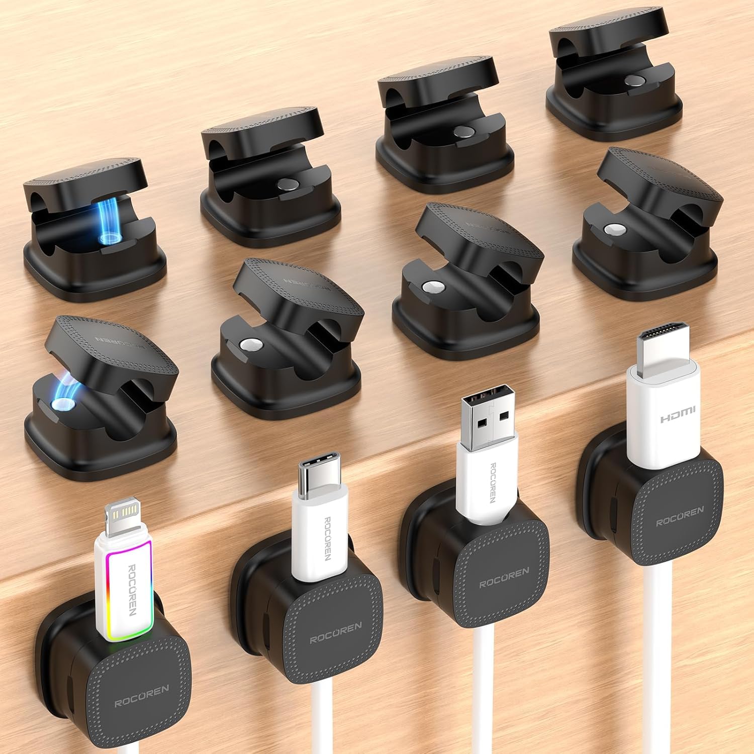 Detalle de Rocoren selbstklebende Kabelhalter mit Magnet – Kabelclips-Organizer (12 Stück) für Schreibtisch & Büro