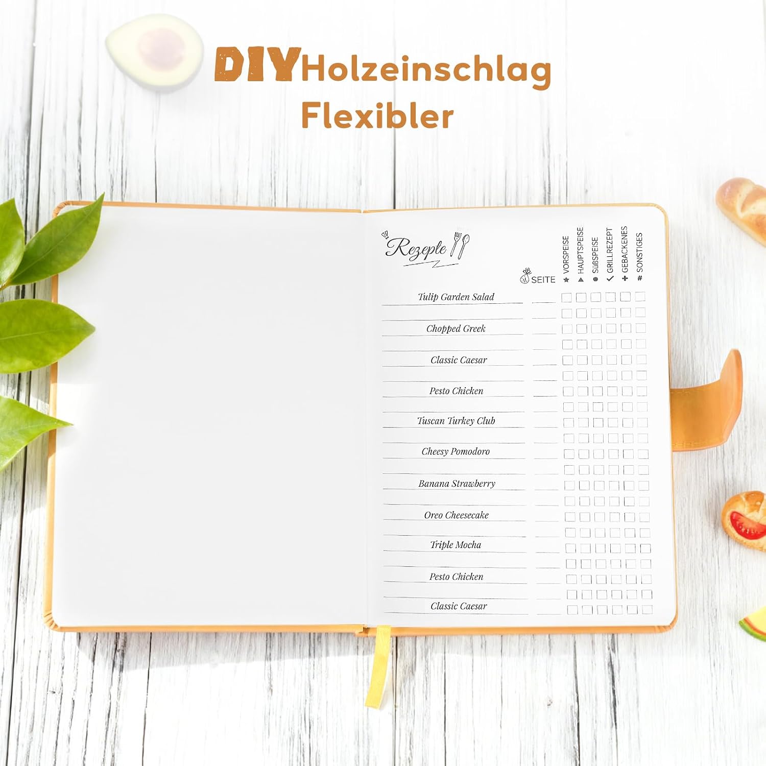 Thumbnail 4 de Rezeptbuch zum Selberschreiben A5 mit Register, Inhaltsverzeichnis und dickem Papier (66 Doppelseiten)