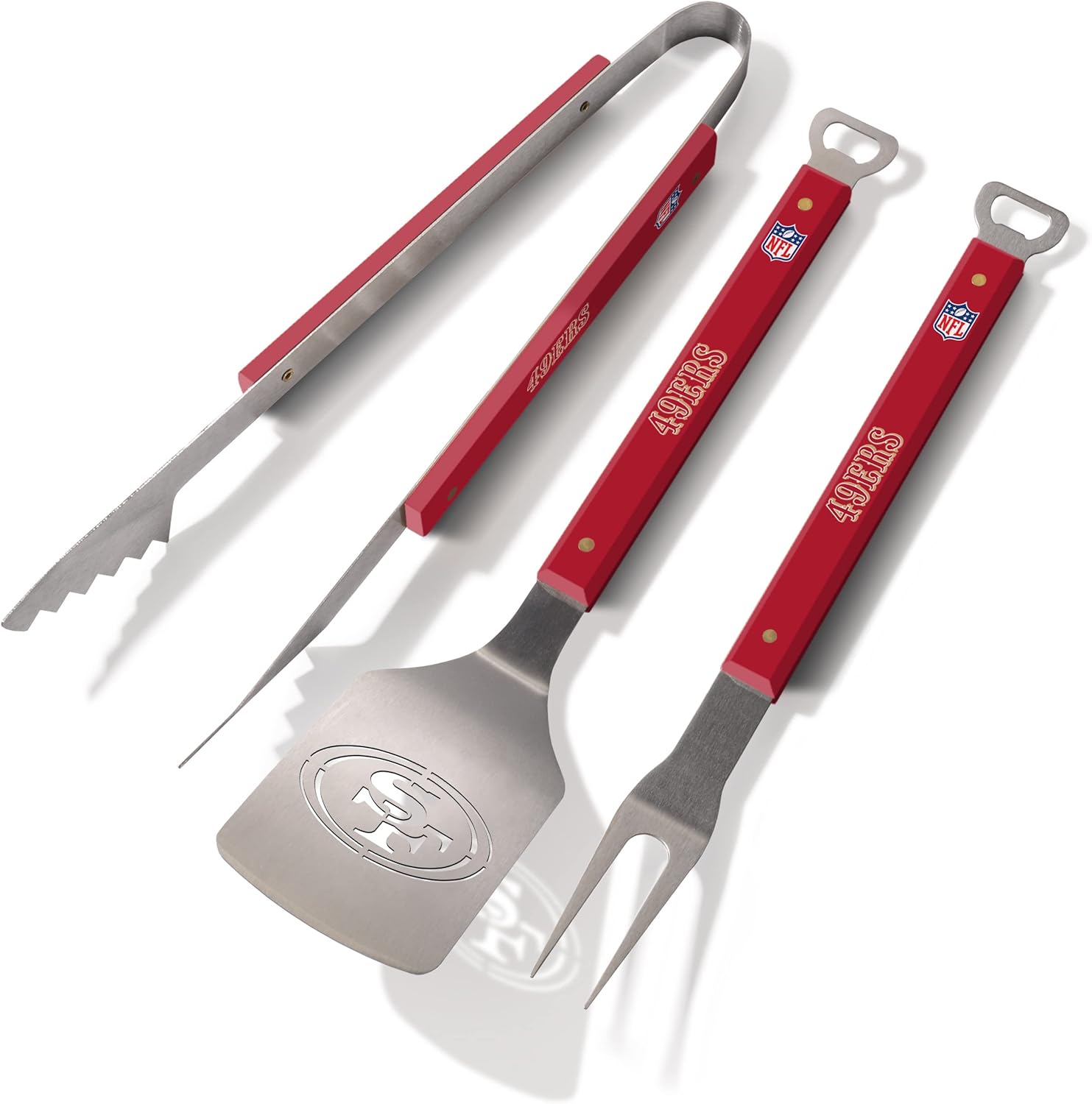 Detalle 2 de YouTheFan NFL Spirit Series 3-Piece BBQ Set with Laser-Cut Stainless Steel & Bottle Opener