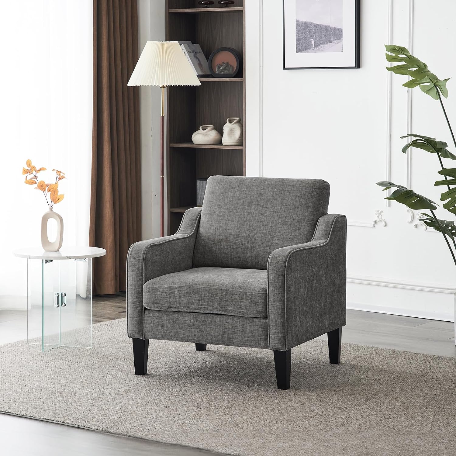 Thumbnail 1 de VINGLI Accent Chairs for Living Room: Mid-Century Modern, Soft Chenille, Light Grey
