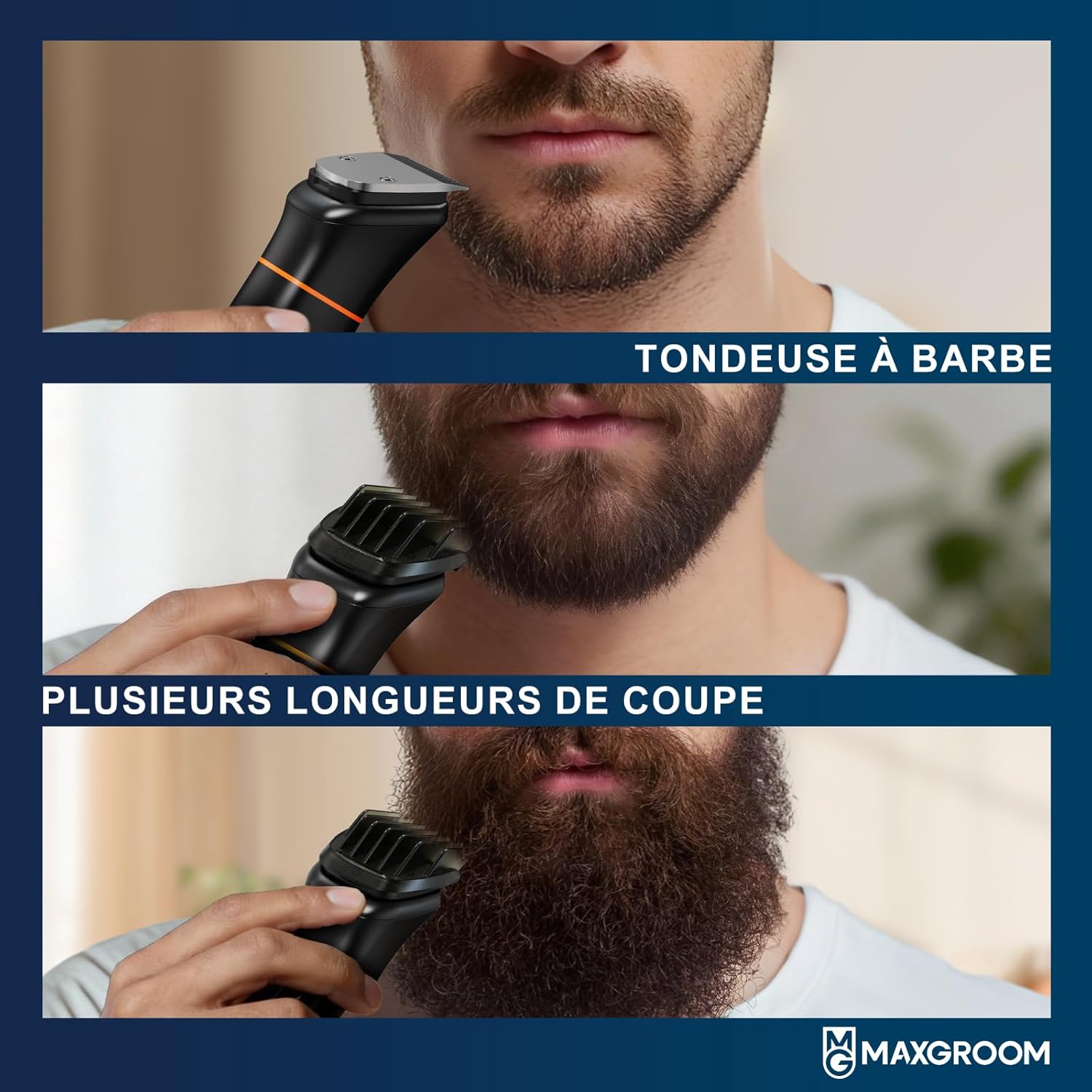 Detalle de Maxgroom 6-en-1 Tondeuse Barbe Homme – Rasoir Électrique avec Base de Rangement et Charge USB-C