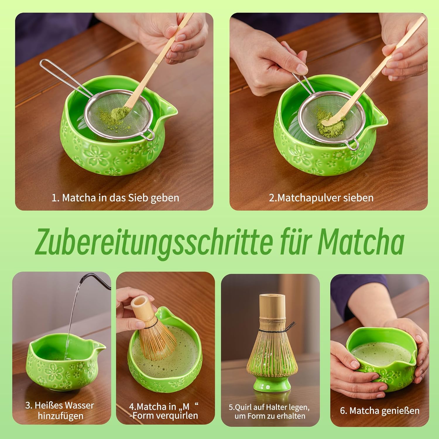Thumbnail 6 de TEANAGOO 7-teiliges Matcha-Set Grün – Keramik-Chawan, Ausgießer & Bambus-Zubehör