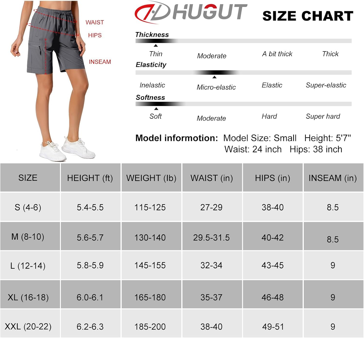 Thumbnail 6 de Hugut Women's Lightweight Hiking Cargo Shorts, Quick-Dry with UPF 50+