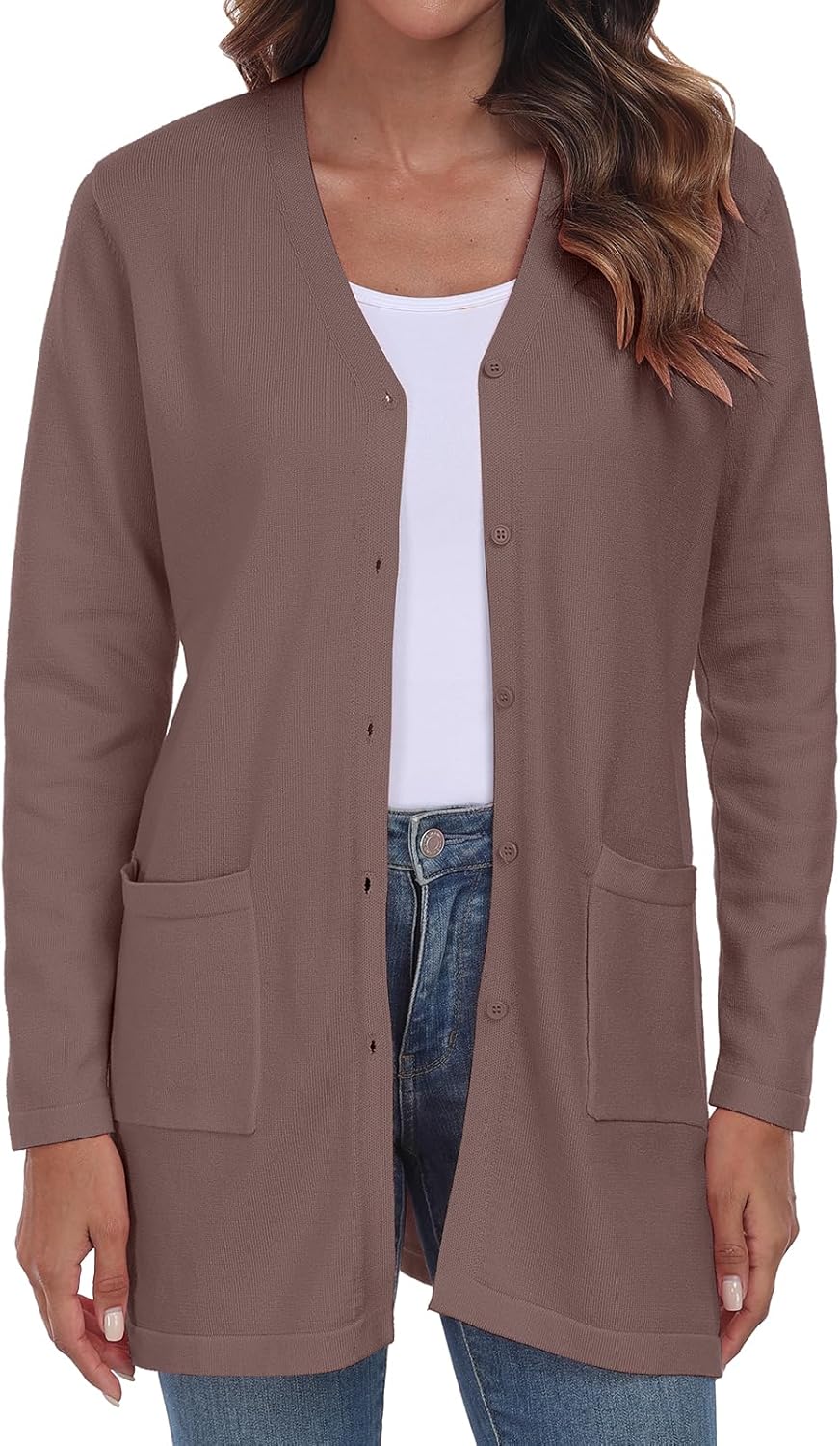 Thumbnail 1 de YUNDAI women’s open-front lightweight knitted cardigan with pockets