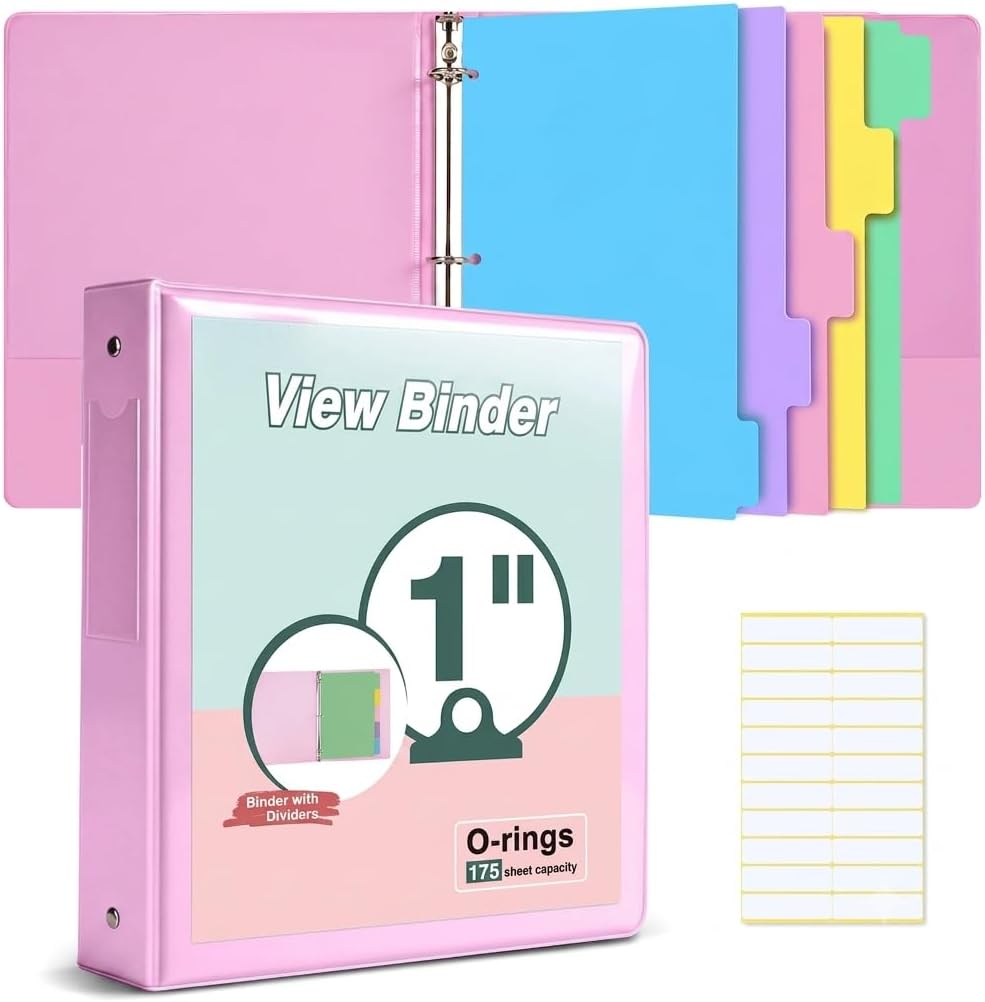 Detalle de dilitego 1-Inch Pink 3-Ring Binder with Customizable Clear Cover and Pockets