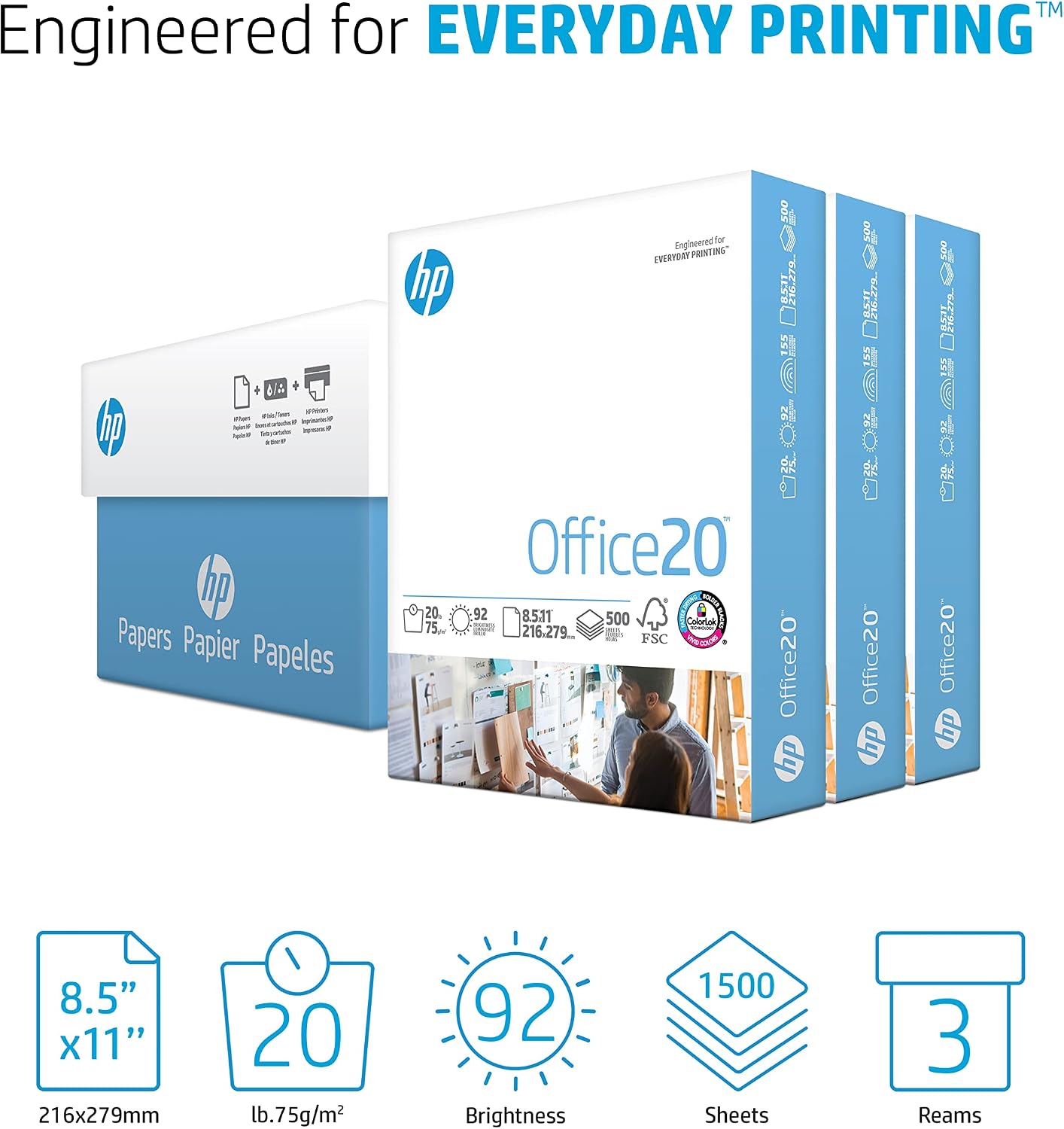 Thumbnail 1 de HP Printer Paper | 8.5 x 11, 20 lb, 3 Ream Case (1500 Sheets) – FSC Certified, Made in USA