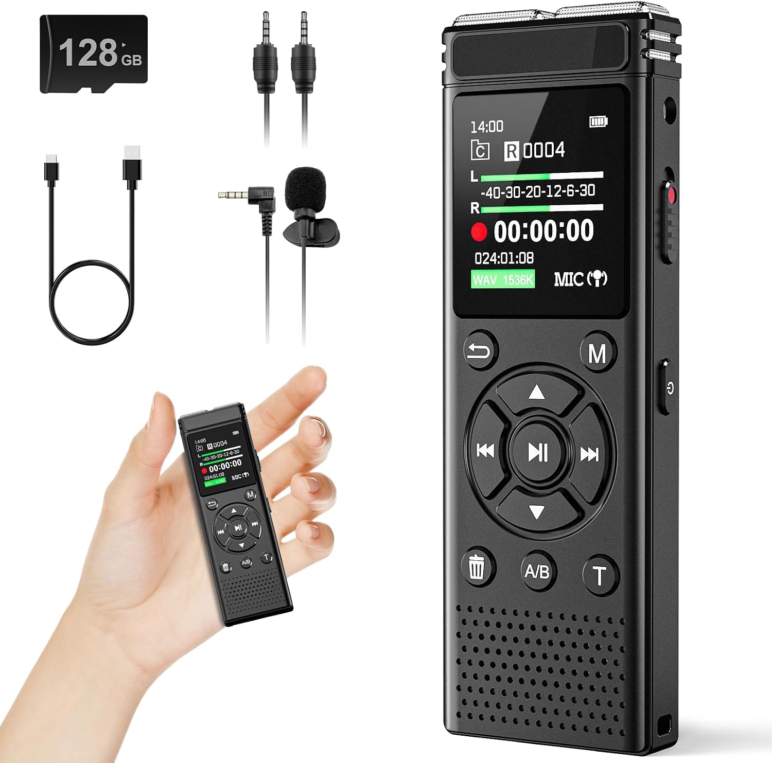 Detalle de Tonfarb A20 Digital Voice Recorder, 136GB, Voice Activation and A-B Repeat