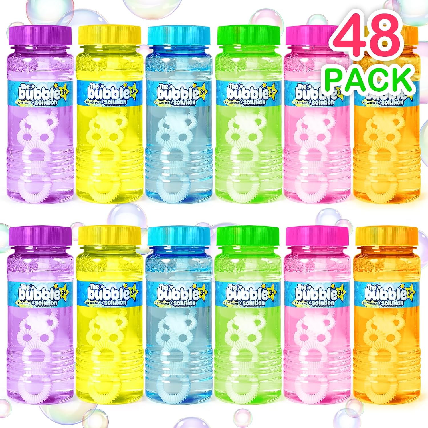 Thumbnail 6 de 48 Pcs Bubble Bottles with Wand – Colorful Party Favors for Kids (4oz Each)