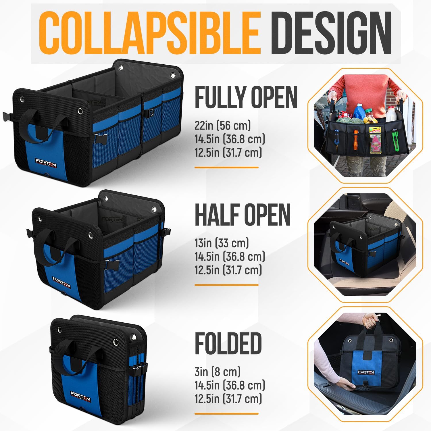 Thumbnail 6 de FORTEM Car Boot Organiser (65L) – collapsible multi-compartment trunk storage with straps