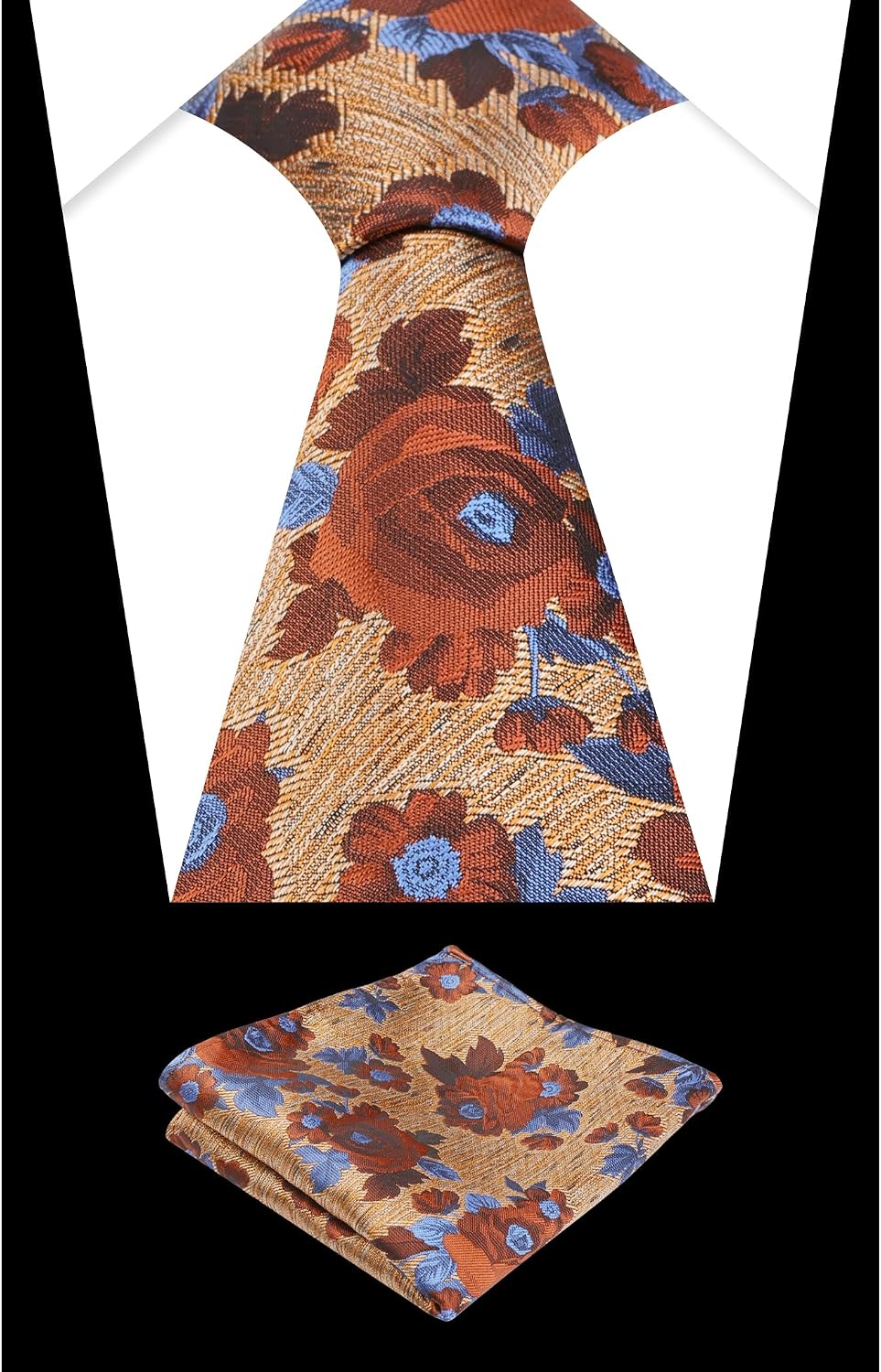 Detalle 2 de Alizeal Flower Pattern Tie and Pocket Square Set – 100% Polyester, Floral Design for Weddings and Parties