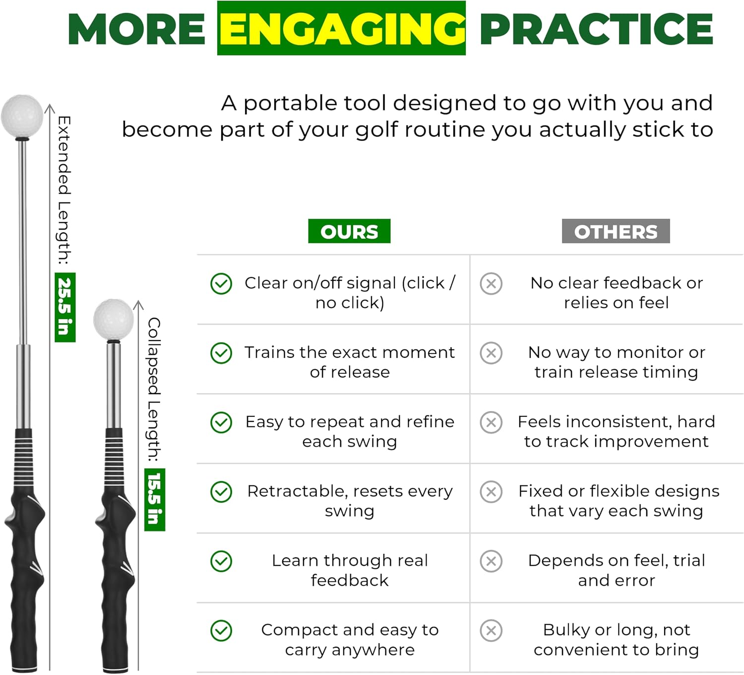 Thumbnail 6 de 5-in-1 Retractable Golf Swing Trainer with Grip Trainer (Right/Left-Handed) — Instant Click Feedback