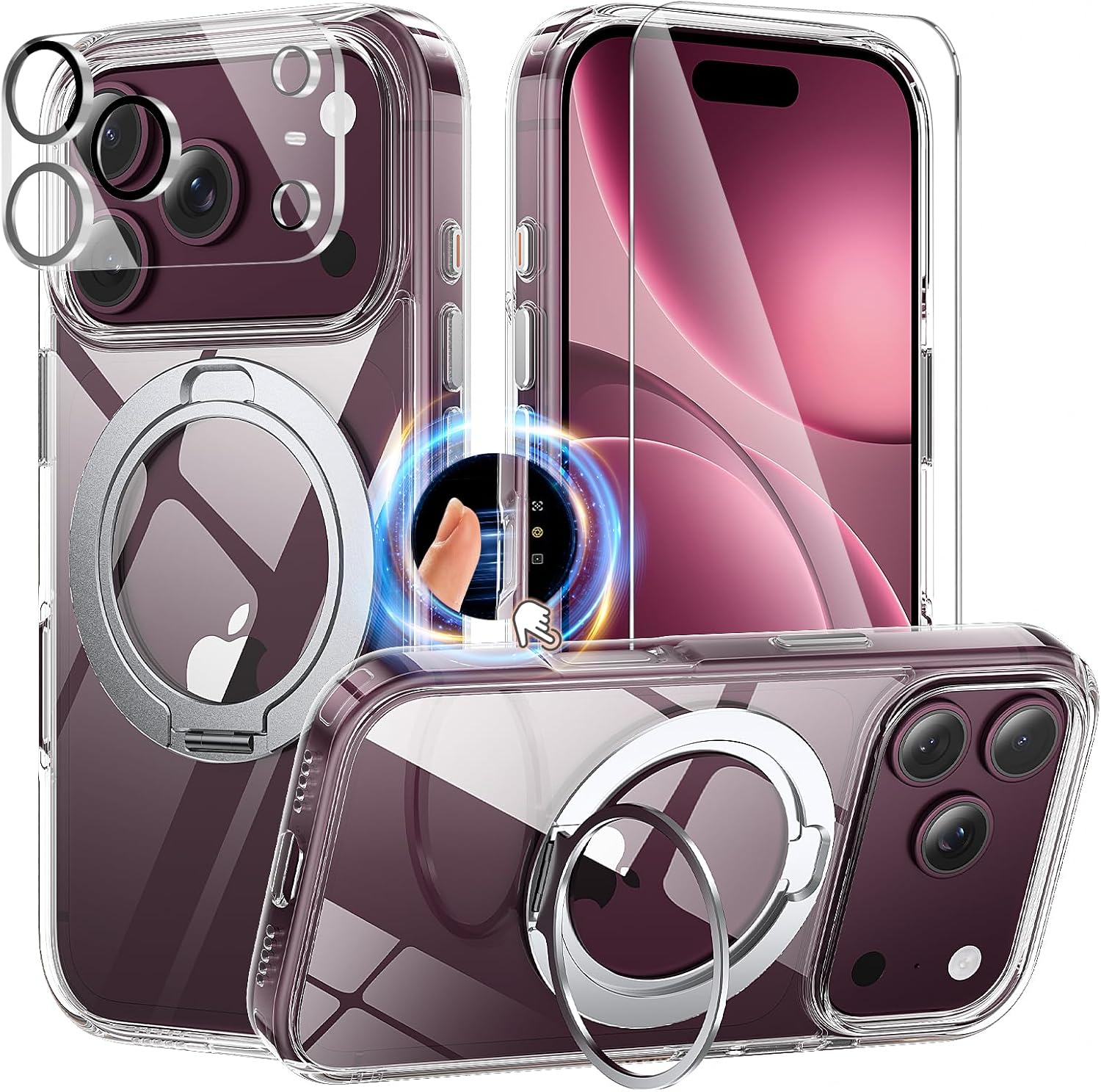 Detalle de Gyizho iPhone 18 Pro Max Clear Case with 360° Stand, MagSafe Fit