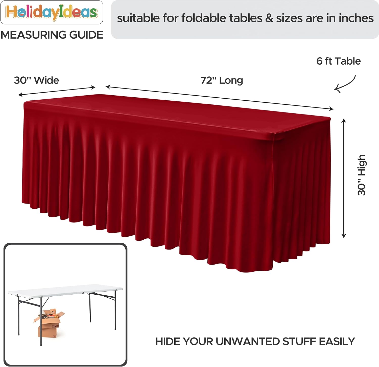 Thumbnail 2 de HolidayIdeas Red Spandex Table Skirt for 6 ft Tables 🎄