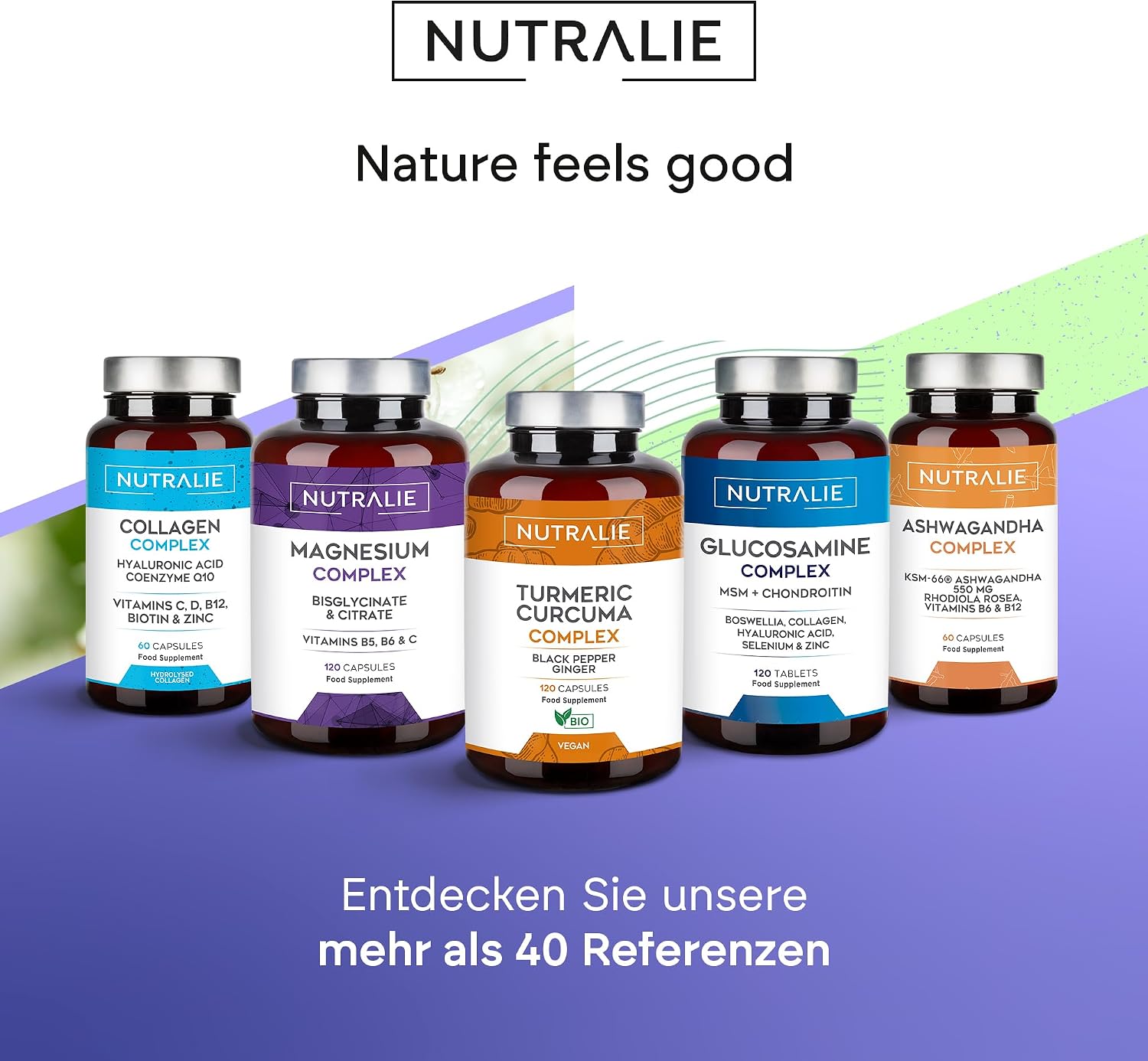 Detalle 2 de Ashwagandha KSM-66 610mg – Rhodiola Rosea, 5% Withanolide, Vitamin B6 & B12, 60 Kapseln vegan (Nutralie)