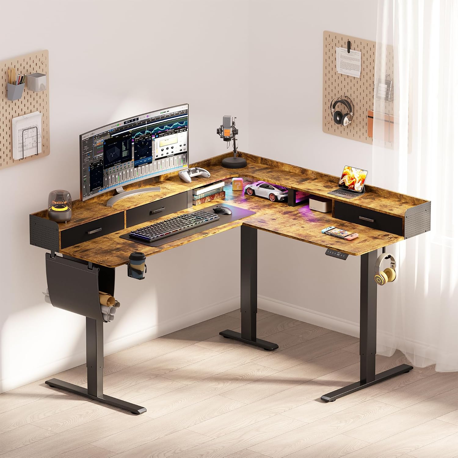 Detalle de WALKINGDESK ETSLI22 63-Inch L-Shaped Electric Standing Desk, Rustic Brown