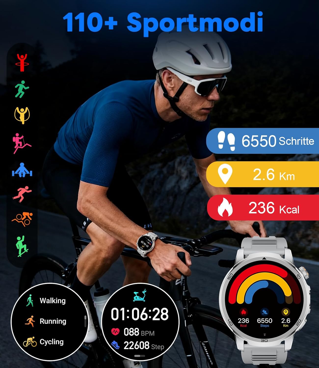 Thumbnail 5 de CHOOSETIME Montre Connectée Homme – Écran 1,85 pouce, 1000 mAh, IP68, Appels Bluetooth et 100+ modes sportifs