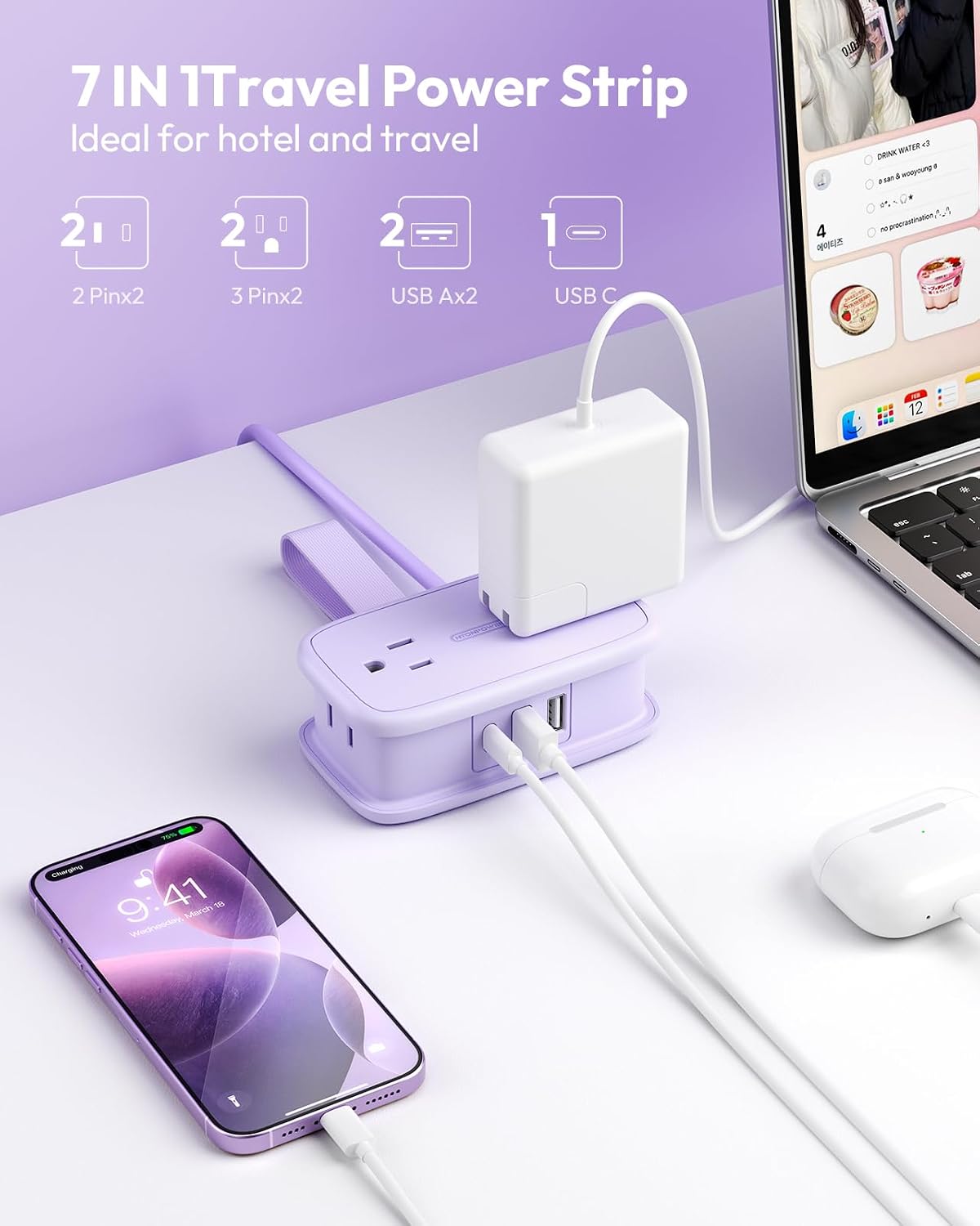 Detalle 2 de NTONPOWER Travel Power Strip 4 Outlets 3 USB