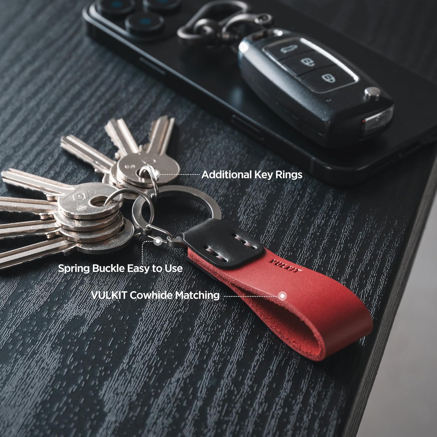 Detalle 2 de VULKIT Genuine Leather Keychain for Men & Women: Universal Car & Home Keyring Holder
