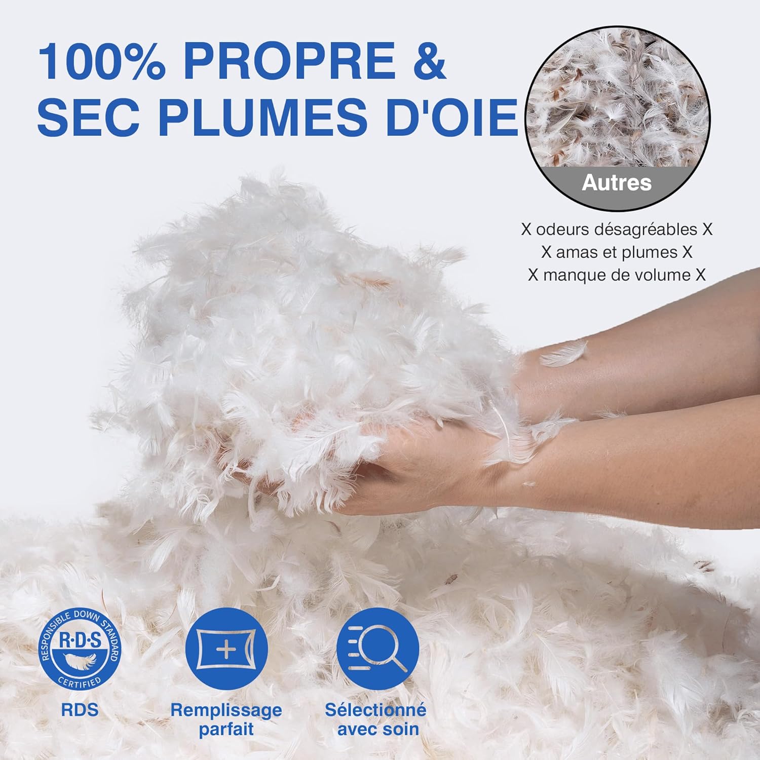 Thumbnail 1 de Oreiller TESQ en plumes de luxe 60x60 cm à triple couche de confort